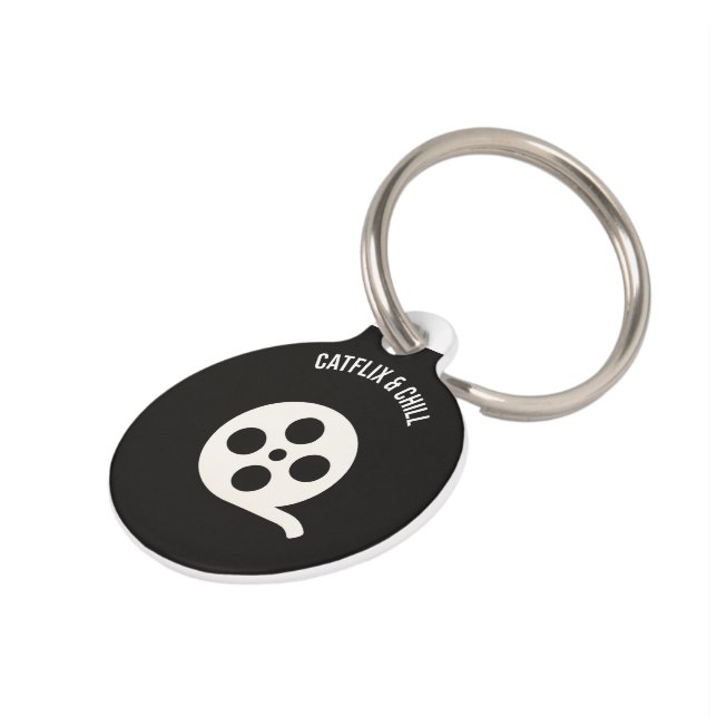 Funny Cat ID Label – "Catflix & Chill" Huisdierpenning (Zijkant)