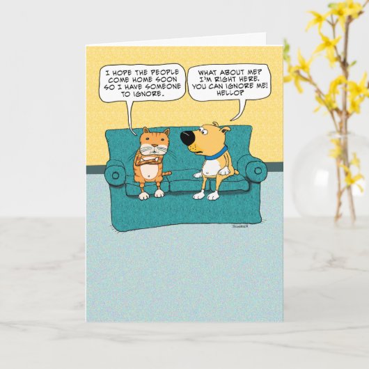 Funny Cat Ignoring Dog Birthday Kaart (Gele Bloem)