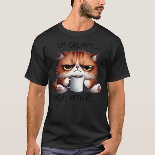 funny cat i'm grumpy deal with it t-shirt (Voorkant)