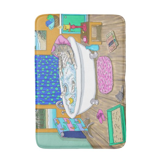 Funny Cat in Bath 65 Badmat (Voorkant Verticaal)