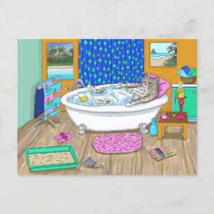 Funny Cat in Bath 65 Briefkaart