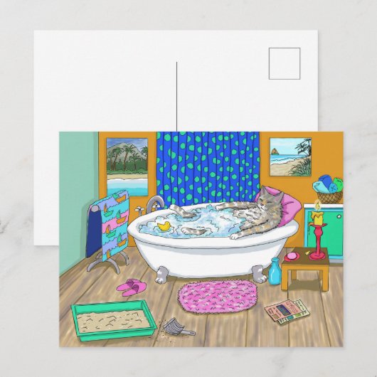 Funny Cat in Bath 65 Briefkaart (Voorkant / Achterkant)