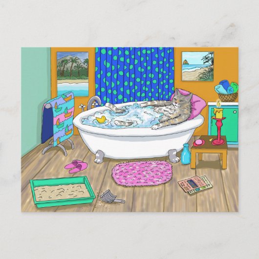Funny Cat in Bath 65 Briefkaart (Voorkant)