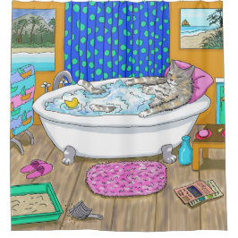 Funny Cat in Bath 65 Douchegordijn