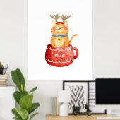 Funny Cat in Cup rendiermannen Antlers Red Nose Xm Poster (Thuiskantoor)
