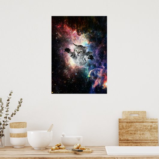 Funny cat in de ruimte poster (Keuken)