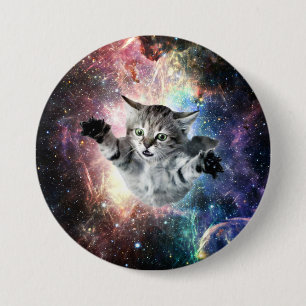Funny cat in de ruimte ronde button 7,6 cm