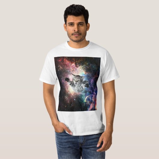 Funny cat in de ruimte t-shirt (Voorkant volledig)