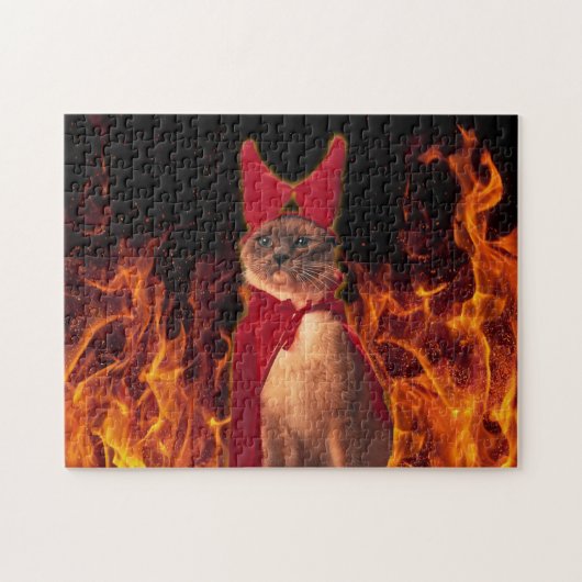 Funny Cat in Halloween Devil Costume Legpuzzel (Horizontaal)