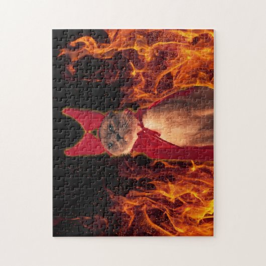 Funny Cat in Halloween Devil Costume Legpuzzel (Verticaal)