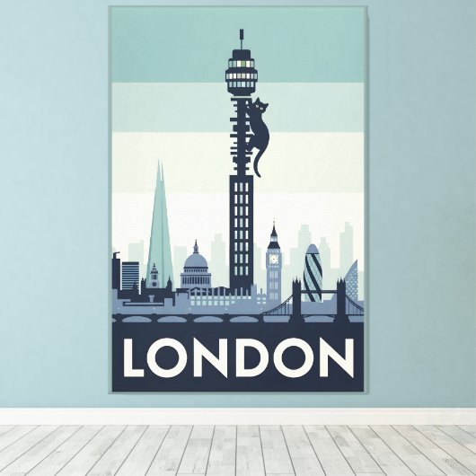 Funny cat in London Canvas Afdruk (Insitu (Houten vloer))