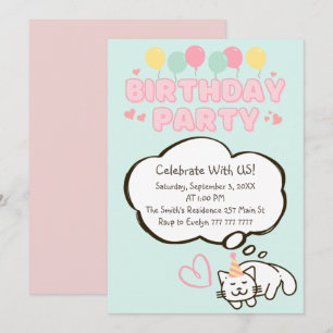 Funny Cat in Pet Birthday Invitation Kaart