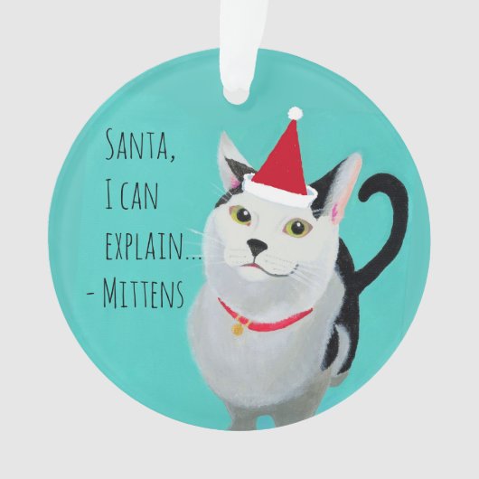 Funny Cat in Santa Hat gepersonaliseerd Ornament (voorkant)