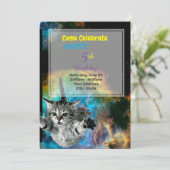 Funny Cat in Space Birthday Invitation Kaart (Staand voorkant)