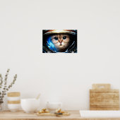 Funny Cat in Space Helmet Poster (Keuken)