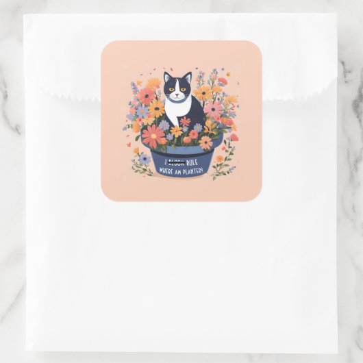 Funny Cat Inspirerend Quote Vierkante Sticker (Tas)