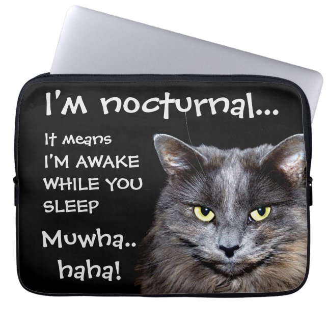 Funny Cat is Nocturnal Evil Laugh Laptop Sleeve (Voorkant)