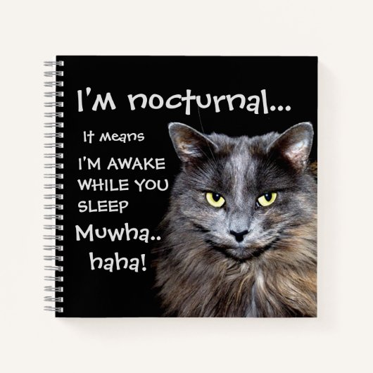 Funny Cat is Nocturnal Evil Laugh  Notitieboek (Voorkant)