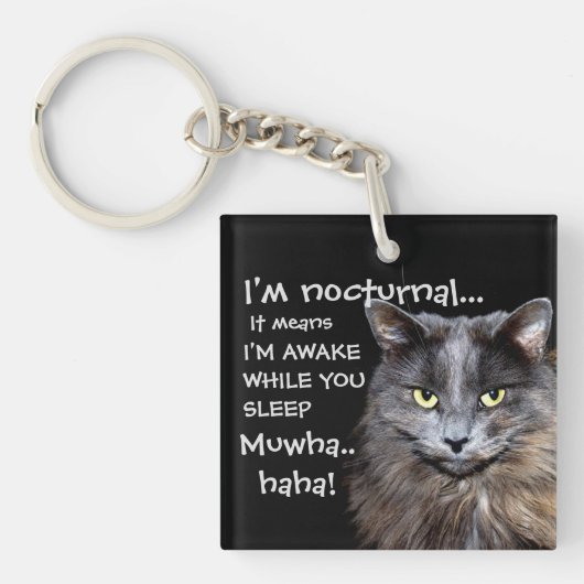 Funny Cat is Nocturnal Evil Laugh Sleutelhanger (Voorkant)