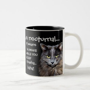 Funny Cat is Nocturnal Evil Laugh Tweekleurige Koffiemok