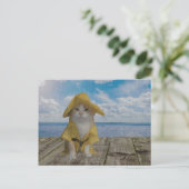 Funny Cat/Kat in Gele Slicker Briefkaart (Staand voorkant)