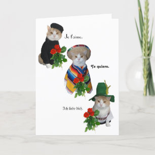 Funny Cat/Kat Love in Vier Languages Valentijn Feestdagen Kaart