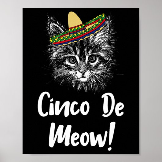 Funny Cat Kat Meow Cinco de Mayo T Shirt Poster (Voorkant)