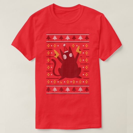 Funny Cat Kat met Pet Ugly KerstSweaters M T-shirt (Design voorkant)