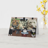 Funny Cat/Katten Artiesten Aanmoediging Kaart (Gele Bloem)