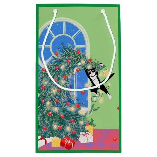 Funny Cat kerstboom Klein Cadeauzakje (Achterkant)