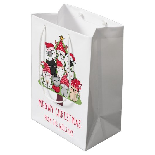 Funny Cat kerstboom Medium Cadeauzakje (Achterkant Gekanteld)