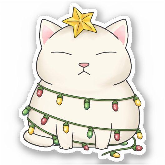 Funny Cat kerstboom Sticker (Voorkant)