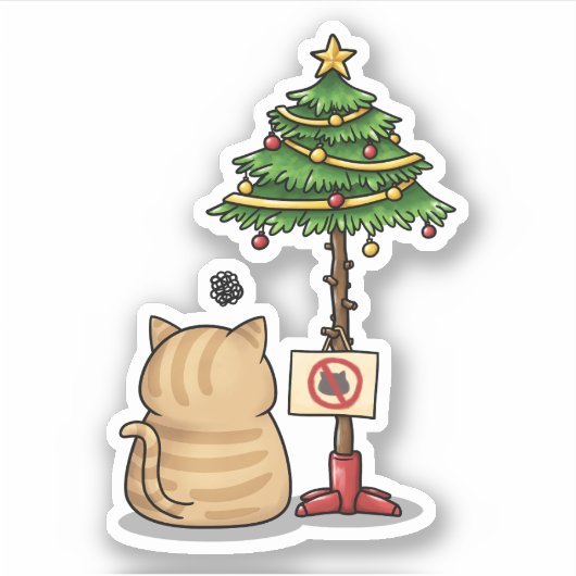 Funny Cat kerstboom Sticker (Voorkant)