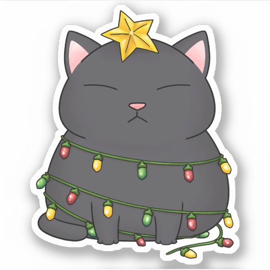 Funny Cat kerstboom Sticker (Voorkant)