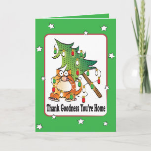 Funny Cat Kerstcard - Animal Illustratie Kaart