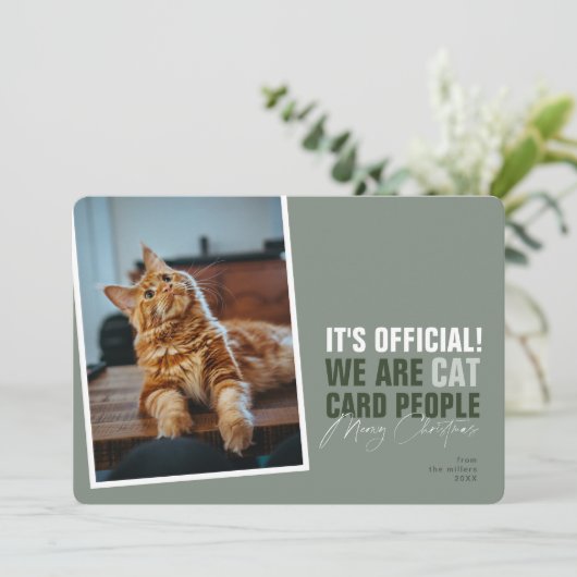 Funny Cat kerstKaart Meowy Kerstmis (Staand voorkant)