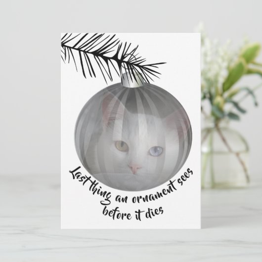 Funny Cat Kerstmis Afgelopen Ding Bauble Sees card Kaart (Staand voorkant)