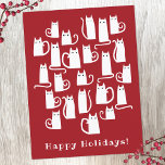 Funny Cat Kerstmis Briefkaart<br><div class="desc">Veel leuke kleine witte katten op een feestelijke rode achtergrond. Verander de groet om te personaliseren. Originele kunst van Nic Squirrell.</div>