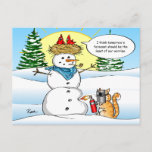 Funny Cat Kerstmis Briefkaarten | Tabby Snowman<br><div class="desc">Verstuur met een persoonlijke aanraking grappige kerstcadeautjes naar vrienden en familie! Deze unieke illustratie van Raphaela Wilson toont een oranje tafelkat met een blaaskraan die door de sneeuwman smelt om naar de rode kardinalen te komen in hun luie nest. Een kardinale vogel zegt tegen de ander: "Ik denk dat de...</div>