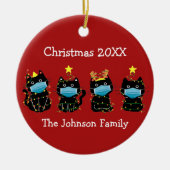 Funny Cat Kerstmis Covid Face Maskers Custom Red Keramisch Ornament (Voorkant)