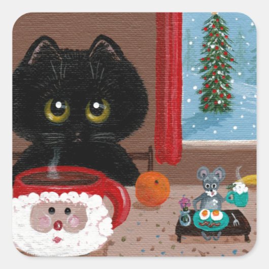 Funny Cat Kerstmis Creationarts Square Sticker (Voorkant)