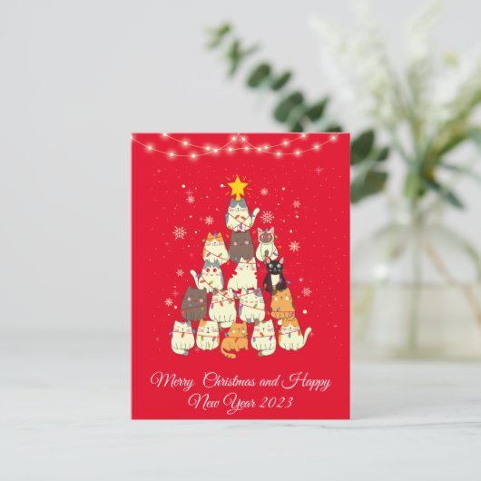 Funny cat-kerstmis feestdagenkaart (Staand voorkant)