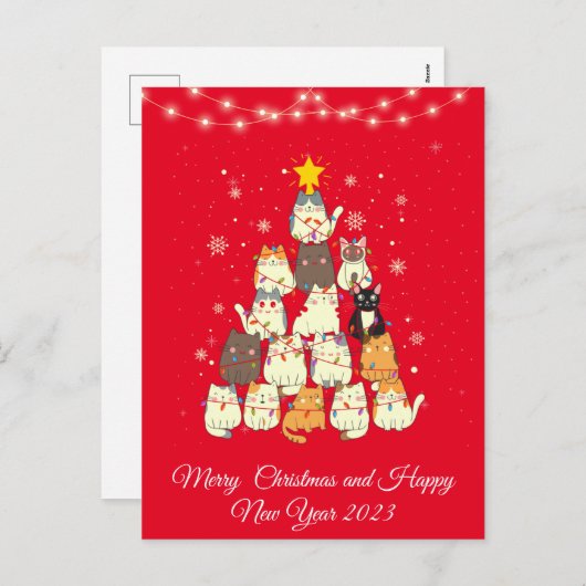 Funny cat-kerstmis feestdagenkaart (Voorkant / Achterkant)
