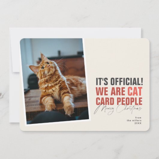 Funny Cat Kerstmis Kaart Red Meowy Kerstmis (Voorkant)
