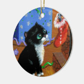 Funny Cat Kerstmis Tuxedo Kitten Mouse Keramisch Ornament (Links)