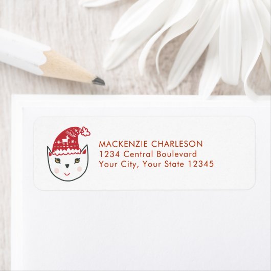 Funny Cat kerstreturn Address Label (Insitu)