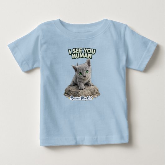 Funny Cat Kids T-Shirt – Russian Blue Kitten (Voorkant)