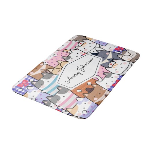 Funny Cat Kitten Whimsical Pattern Kinder Bathroom Badmat (Gekanteld)