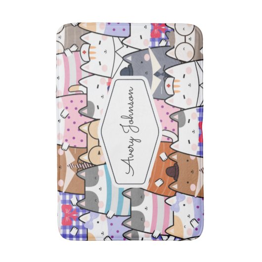 Funny Cat Kitten Whimsical Pattern Kinder Bathroom Badmat (Voorkant Verticaal)