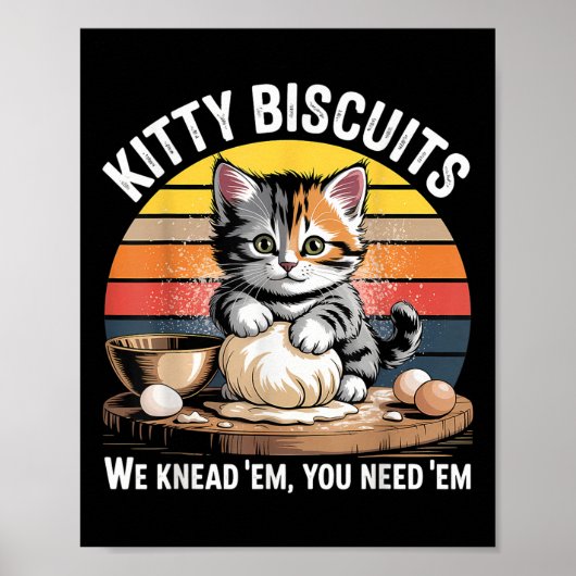 Funny Cat Kneading Dough Retro Kat Biscuits Desi Poster (Voorkant)